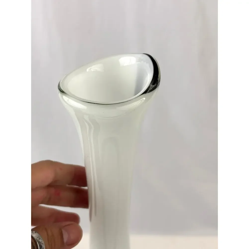 Vintage Mid-Century Modern‎ Hand Blown Glass Vase Black & White 17.5
